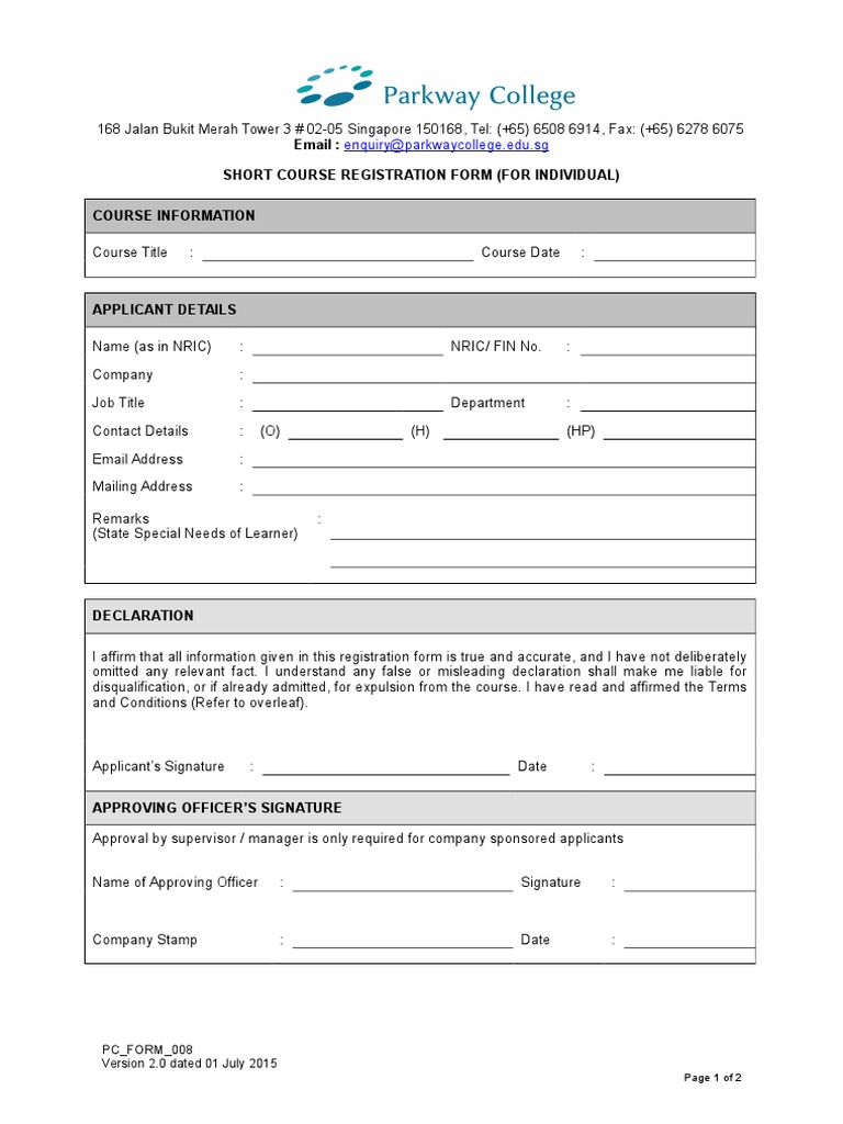 Parkway College Short Course Registration | PDF | Government | Business