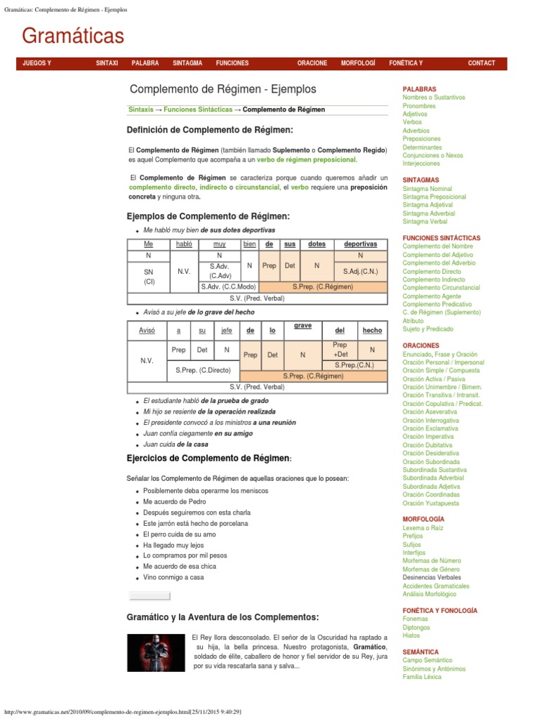 Gramáticas Complemento de Régimen - Ejemplos | PDF | Oración ...
