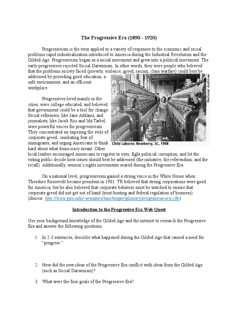 The Progressive Era Worksheet Progressivism Progressive Era