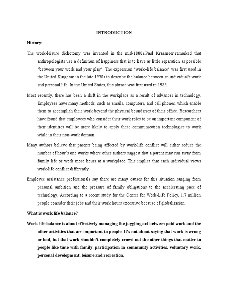 Introduction - Work Life Balance | PDF | Work–Life Balance | Employment