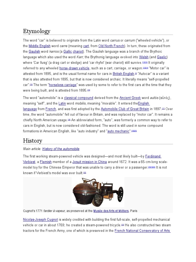 Etymology History of The Automobile PDF Car Transport