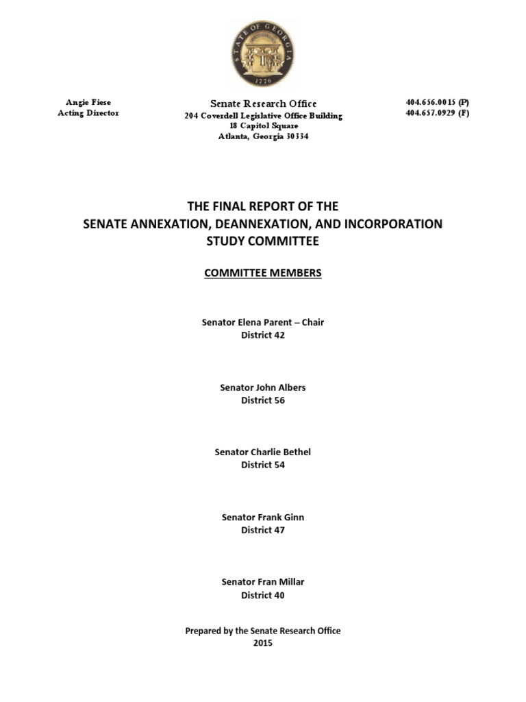 The Final Report of The Senate Annexation, Deannexation, and ...