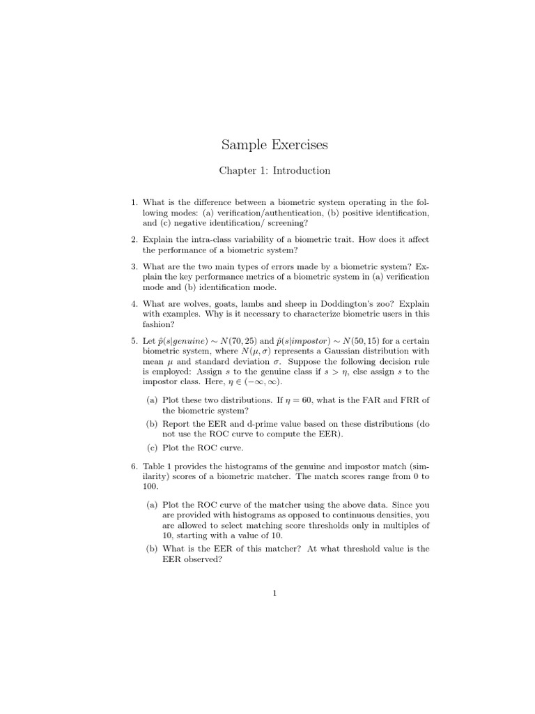 Biometric System Exercises and Metrics | PDF | Biometrics | Mode ...