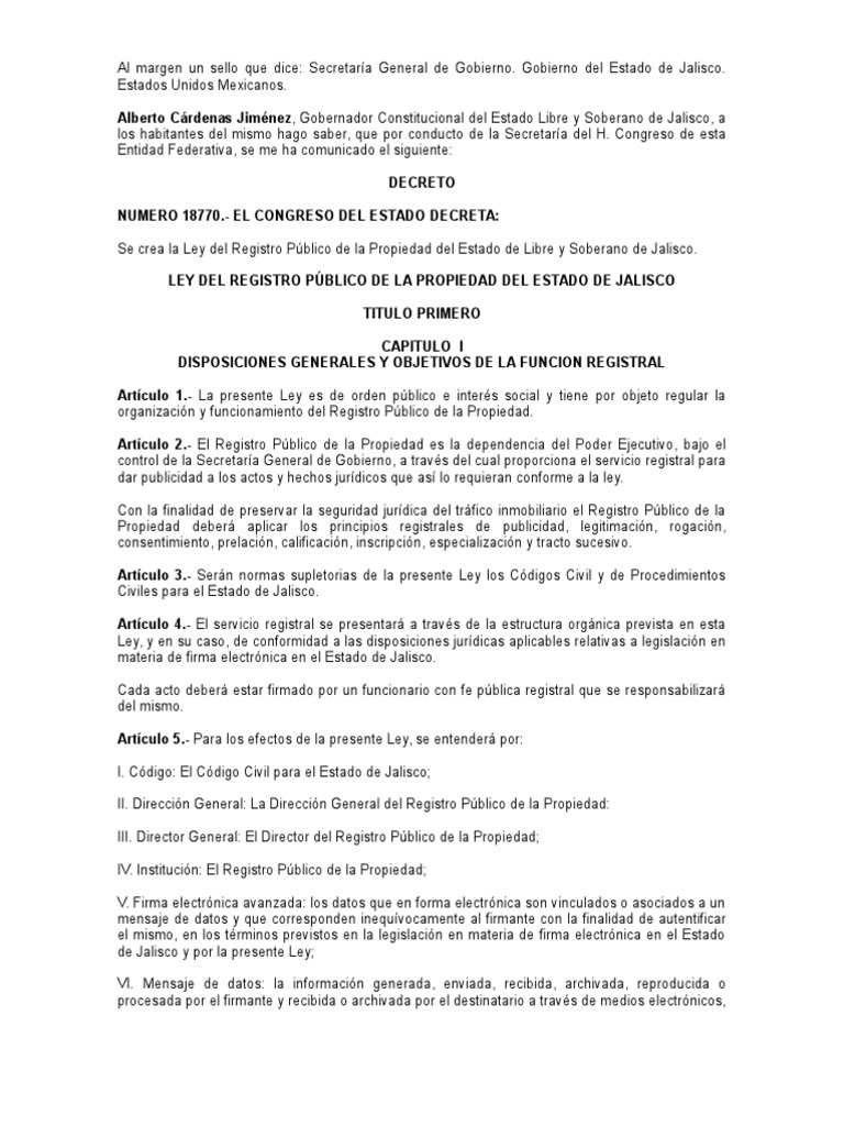 Ley Del Registro Público de La Propiedad Del Estado de