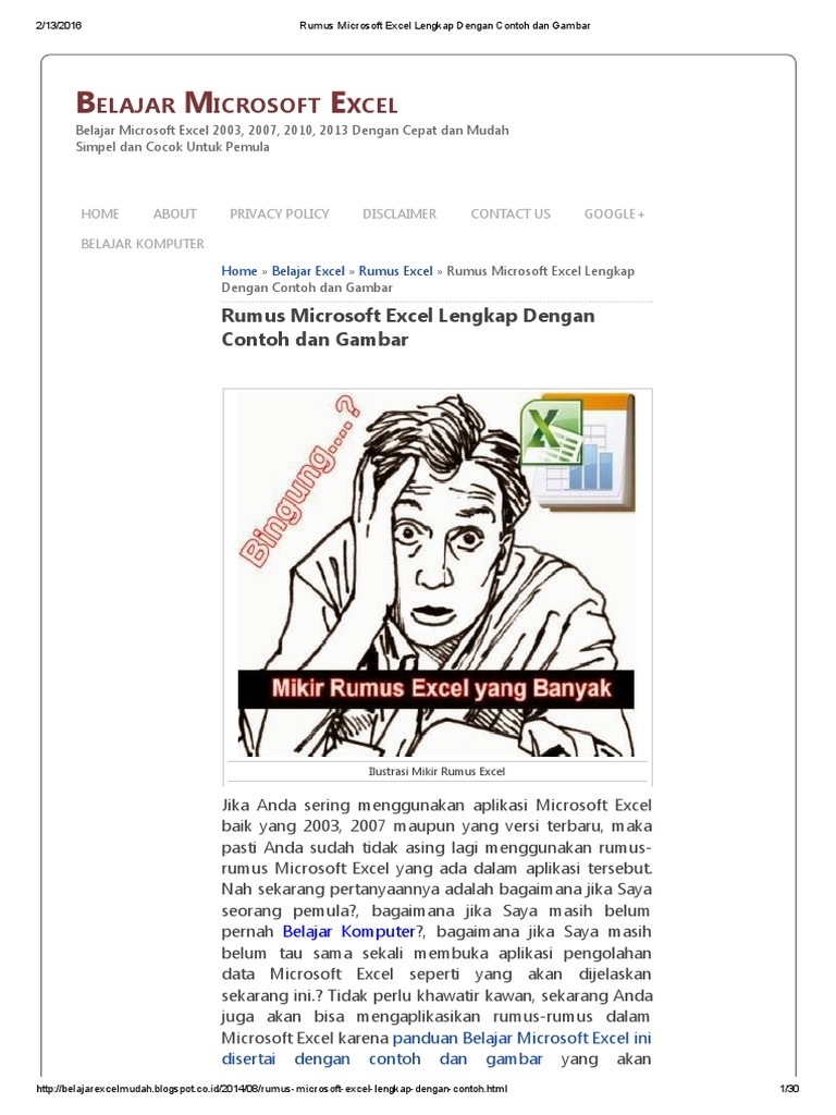 Rumus Microsoft Excel Lengkap Dengan Contoh Dan Gambar | PDF