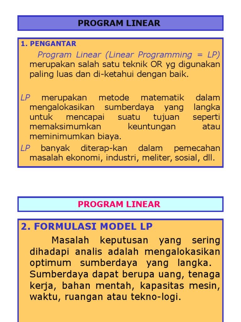 Panduan Program Linear untuk Optimalisasi | PDF | Teknologi & Rekayasa