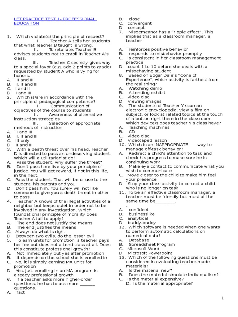 Let Practice Test 1-Professional Education | PDF | Teachers | Learning