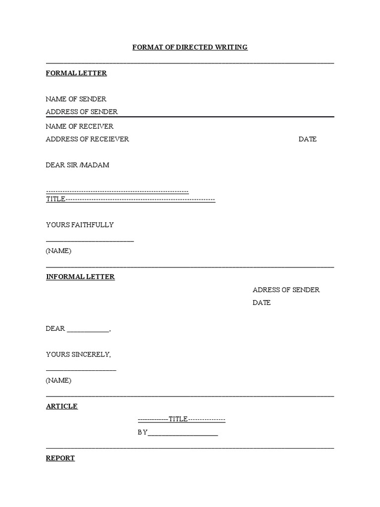 Format Of Directed Writing