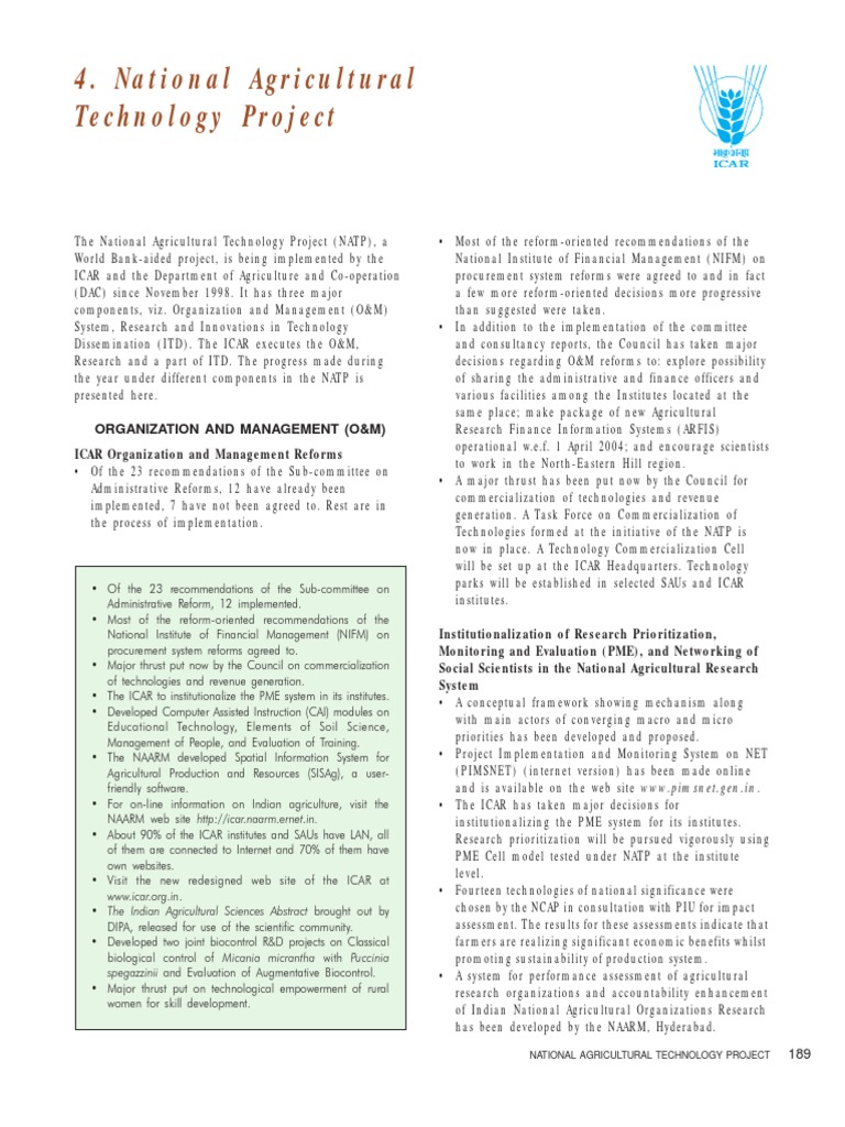 Overview of the National Agricultural Technology Project | PDF | Wheat ...