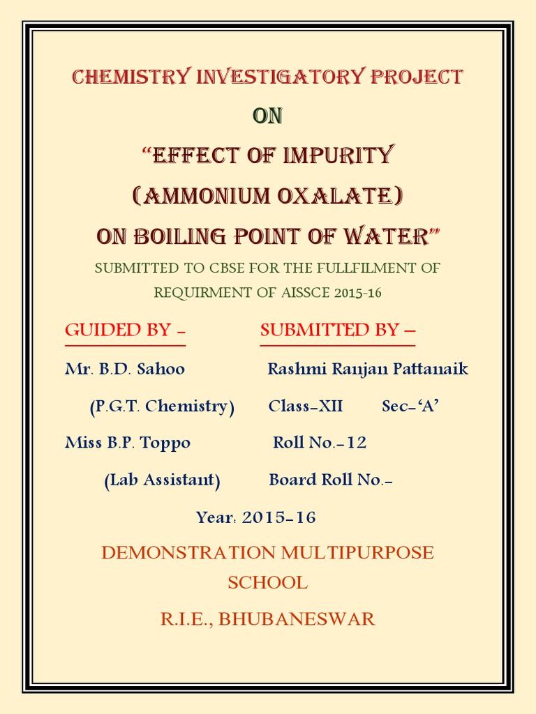Class 12 Chemistry Project Cover Page | PDF | Thermodynamics ...