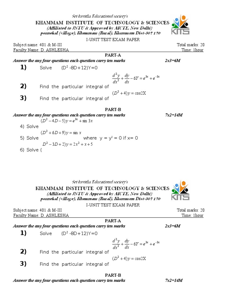 Unit Test Exam Paper Format | PDF | Teaching Methods & Materials