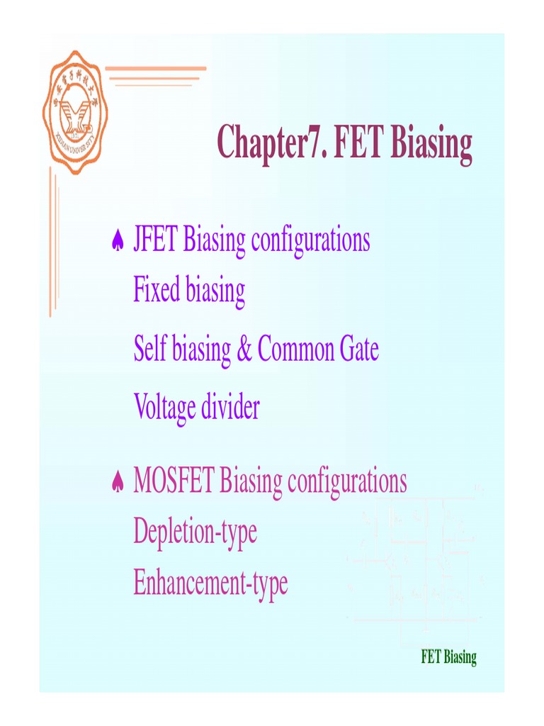 Chapter7. FET Biasing JFET Biasing Configurations Fixed Biasing Self