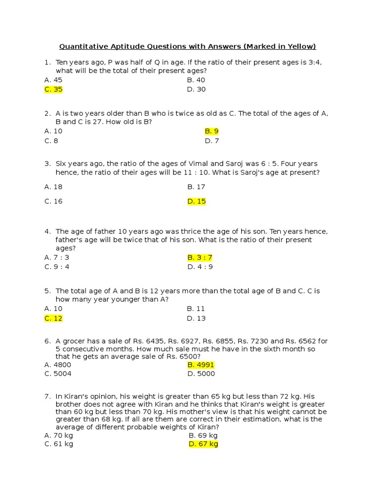 Aptitude Test Papers 50 Questions PDF Speed Human Resource