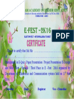 Karpagam University E-Fest 2016 1st, 2nd, 3rd Place Winners Certificate