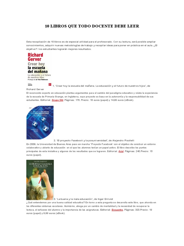 10 Libros Que Todo Docente Debería Leer | PDF