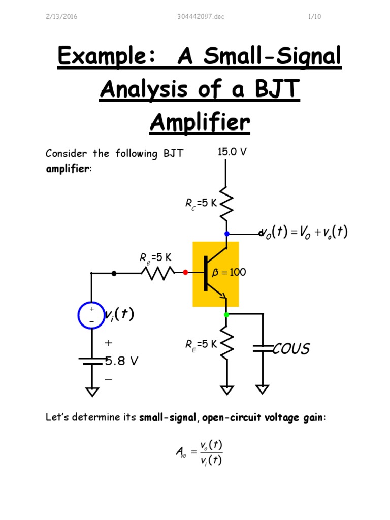 Example A Small Signal Analysis of A BJT Amp | PDF | Bipolar Junction ...