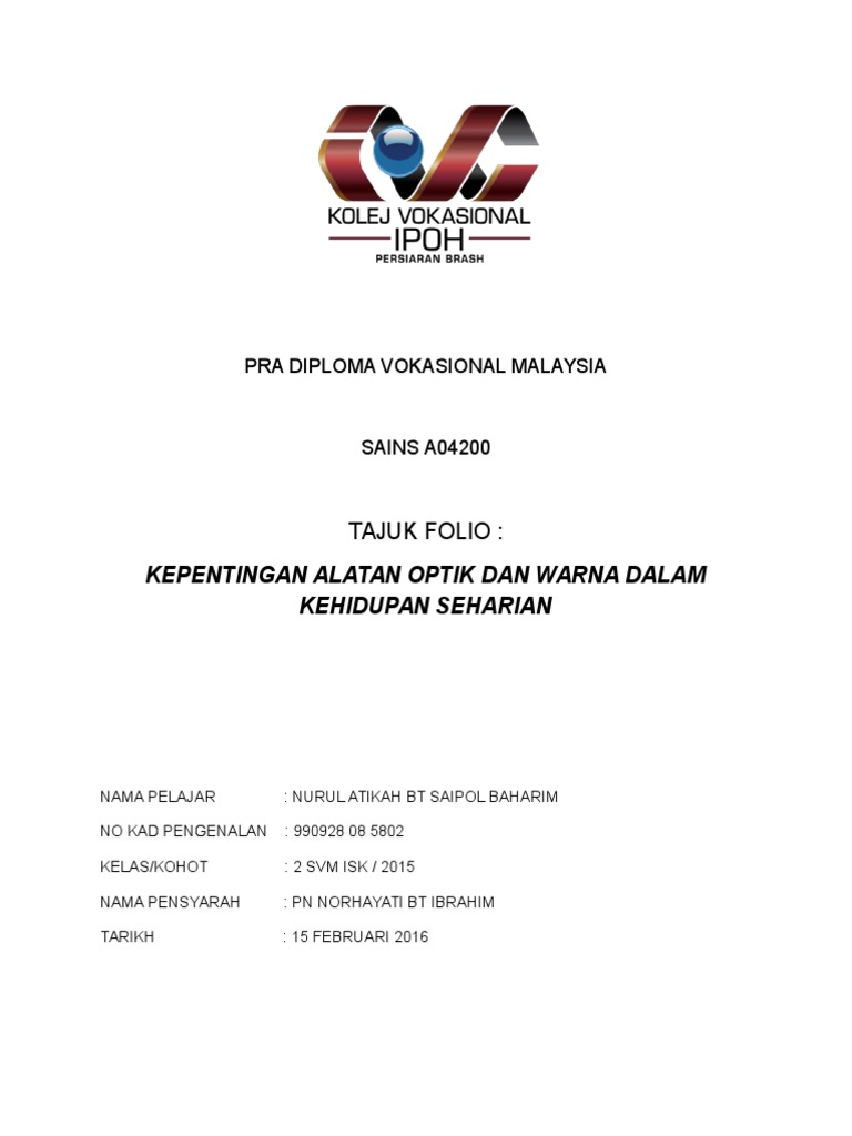 Contoh Muka Depan Folio