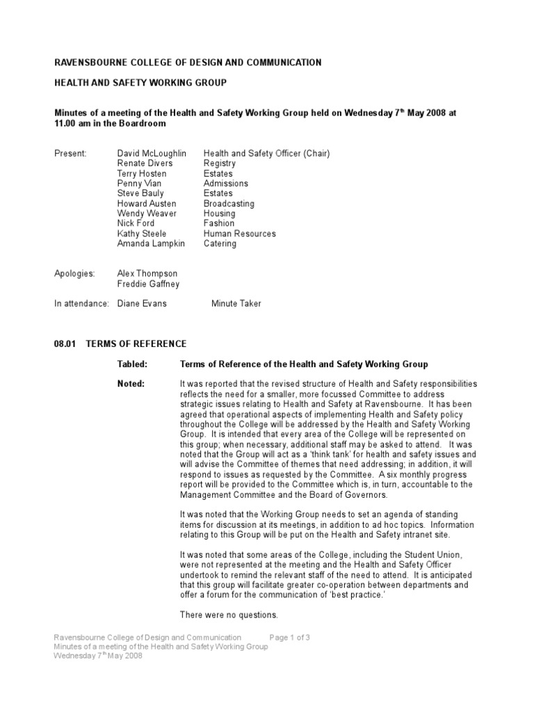 Healthand Safety Working Group 7 TH 2008 PDF Occupational Safety