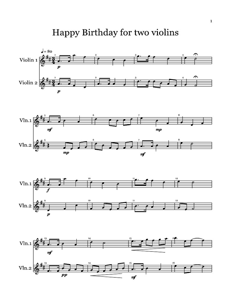 Happy Birthday For Two Violins PDF