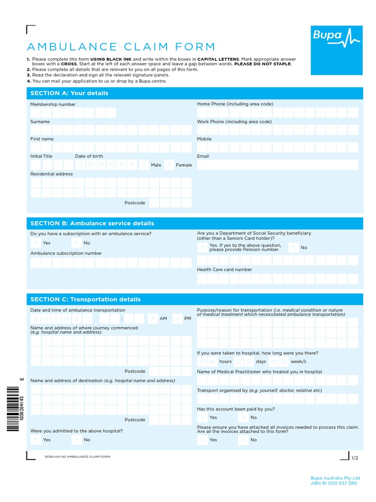 Ambulance Claim Form Pdf Ambulance Employment