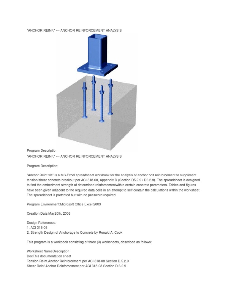 Anchor Reinforcement PDF Microsoft Excel Spreadsheet