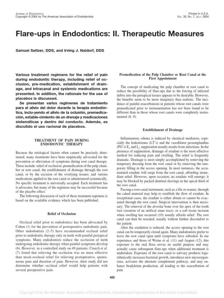 Flare Ups in Endodontics II Therapeutic Measures PDF Analgesic