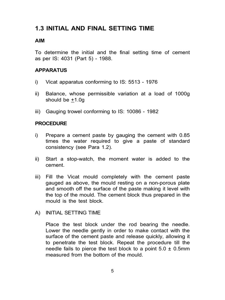 Initial and Final Setting Time | PDF | Nature