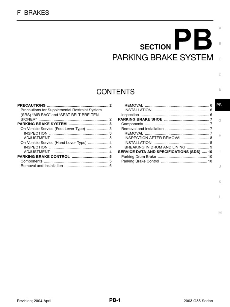03 G35 Parking Brake System PDF Airbag Brake