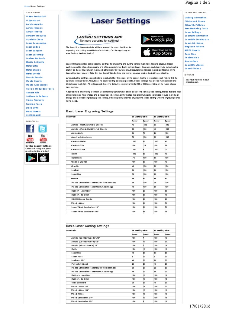 Laser Settings PDF Engraving Laser