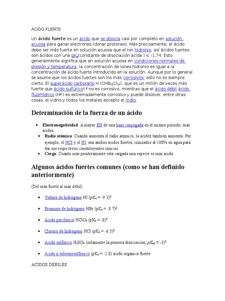 Acido Fuerte Y Debil Base Fuerte Y Debil Pdf Acido Ramas De La Termodinamica