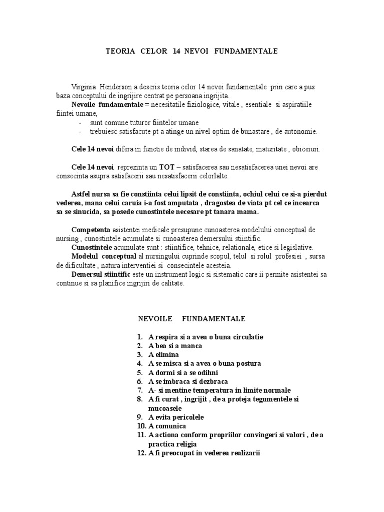 Teoria Celor 14 Nevoi Fundamentale | PDF