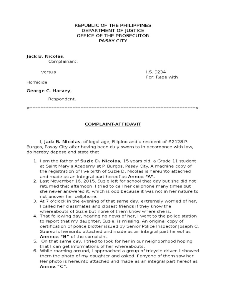 Complaint Rape | PDF | Affidavit | Rape