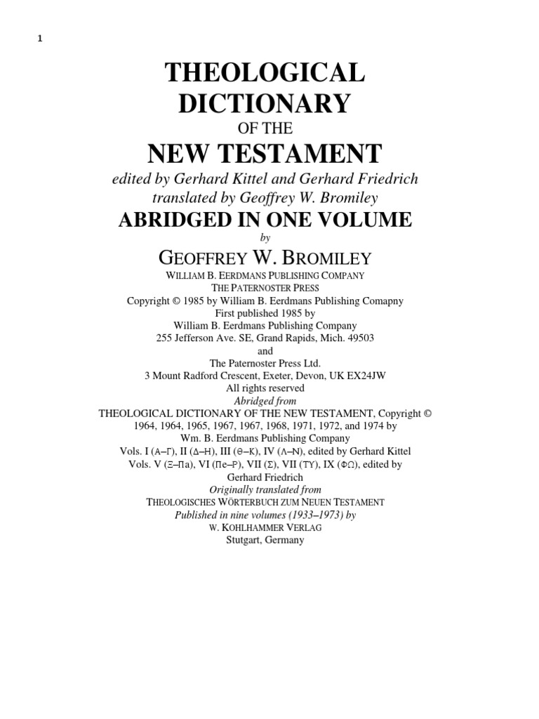 THEOLOGICAL Dictionary of The New Testament PDF