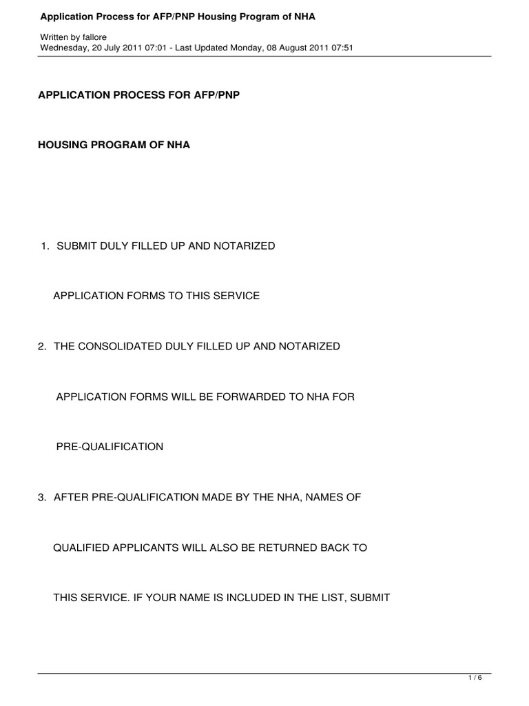 Application Process For AFP/PNP Housing Program of NHA | PDF | Document ...