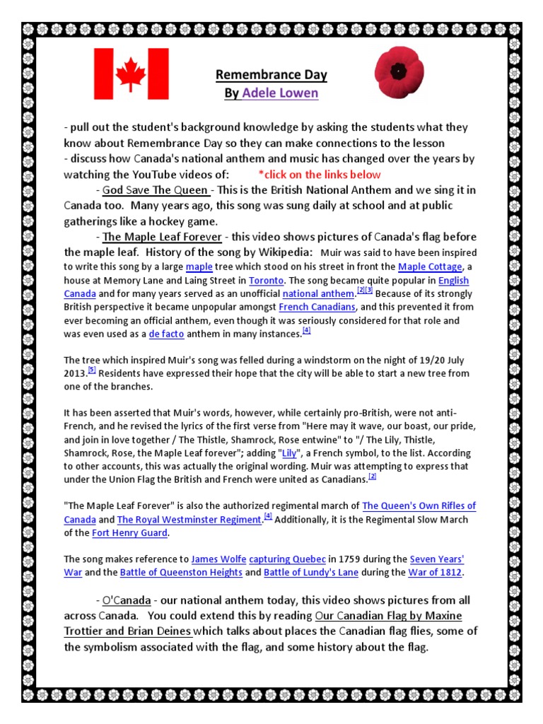 Remembrance Day Lesson Plan PDF Military Military Science