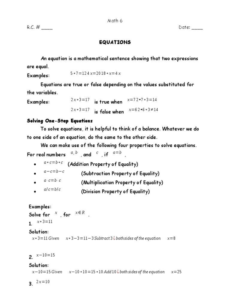 Solving One-Step Equations Guide | PDF