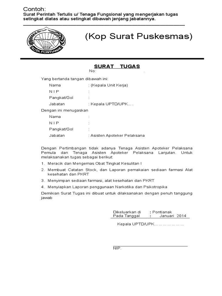 Contoh Surat Penugasan Tertulis Fungsional Tertentu