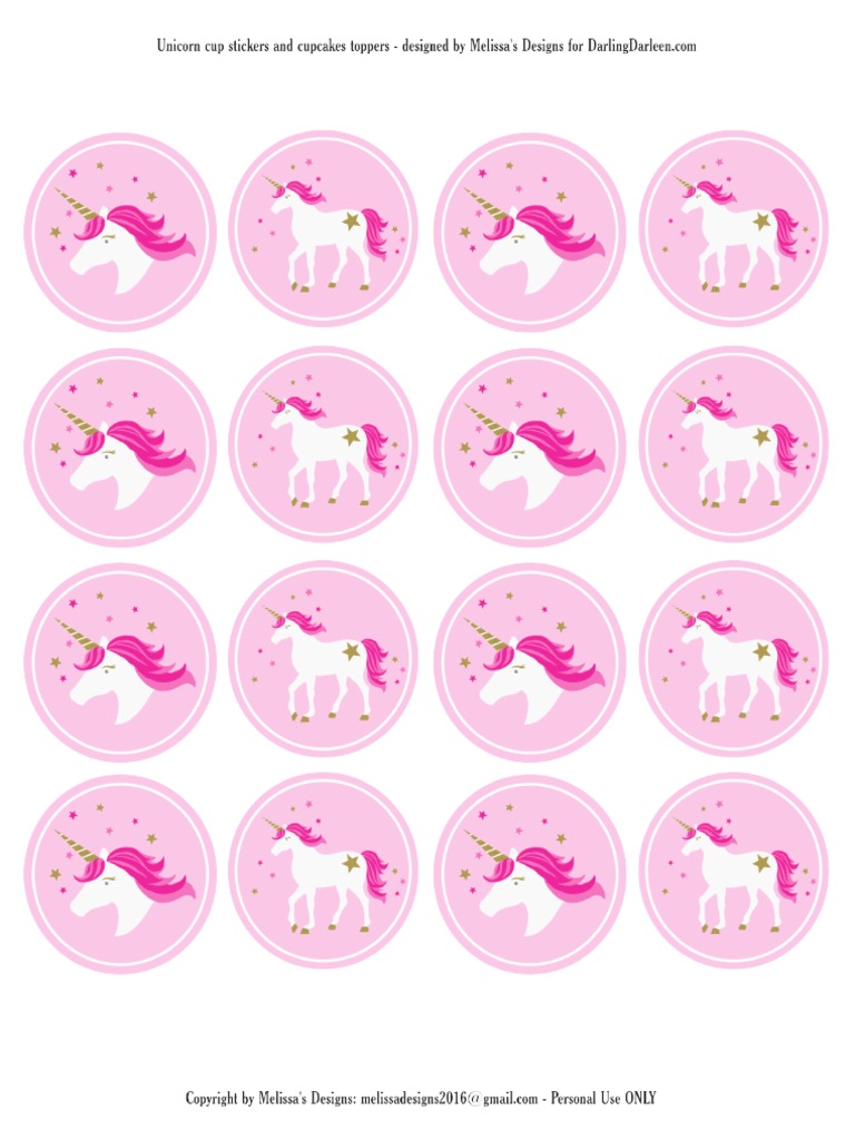 unicorncup stickers and cupcake toppers