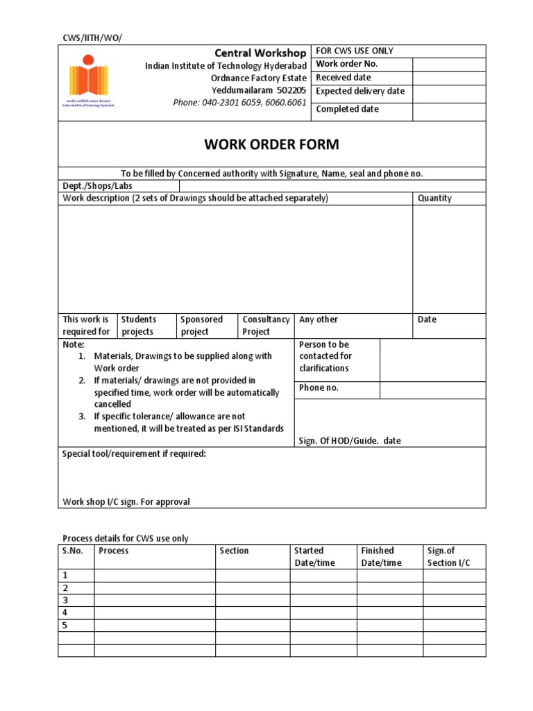 CWS Work Order | PDF