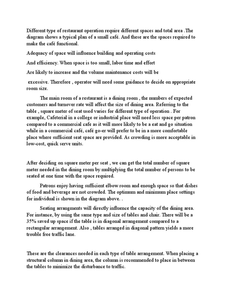 Café Space and Dining Area Requirements | PDF | Restaurants | Cafeteria