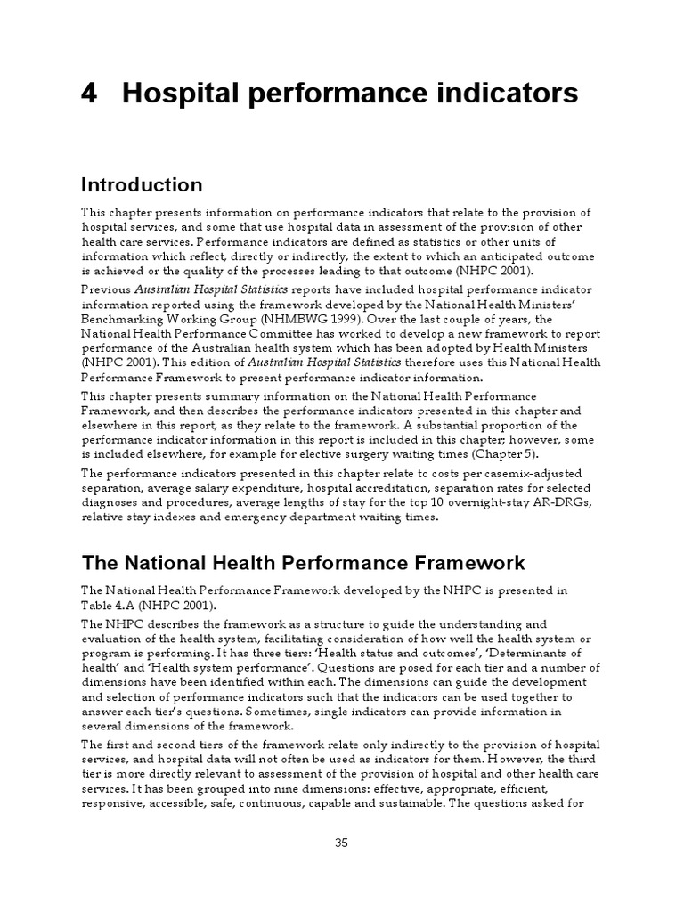 Hospital Performance Indicators Emergency Department Health System
