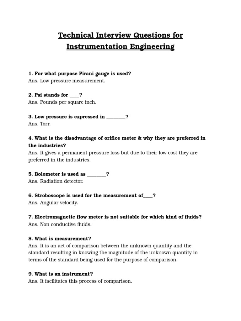Technical Interview Questions for Instrumentation Engineering