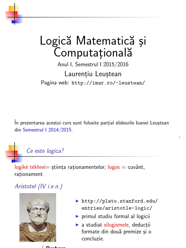 Logica Matematică și Computațională | PDF