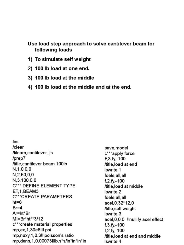 Cantilever Beam Load Step Analysis | PDF