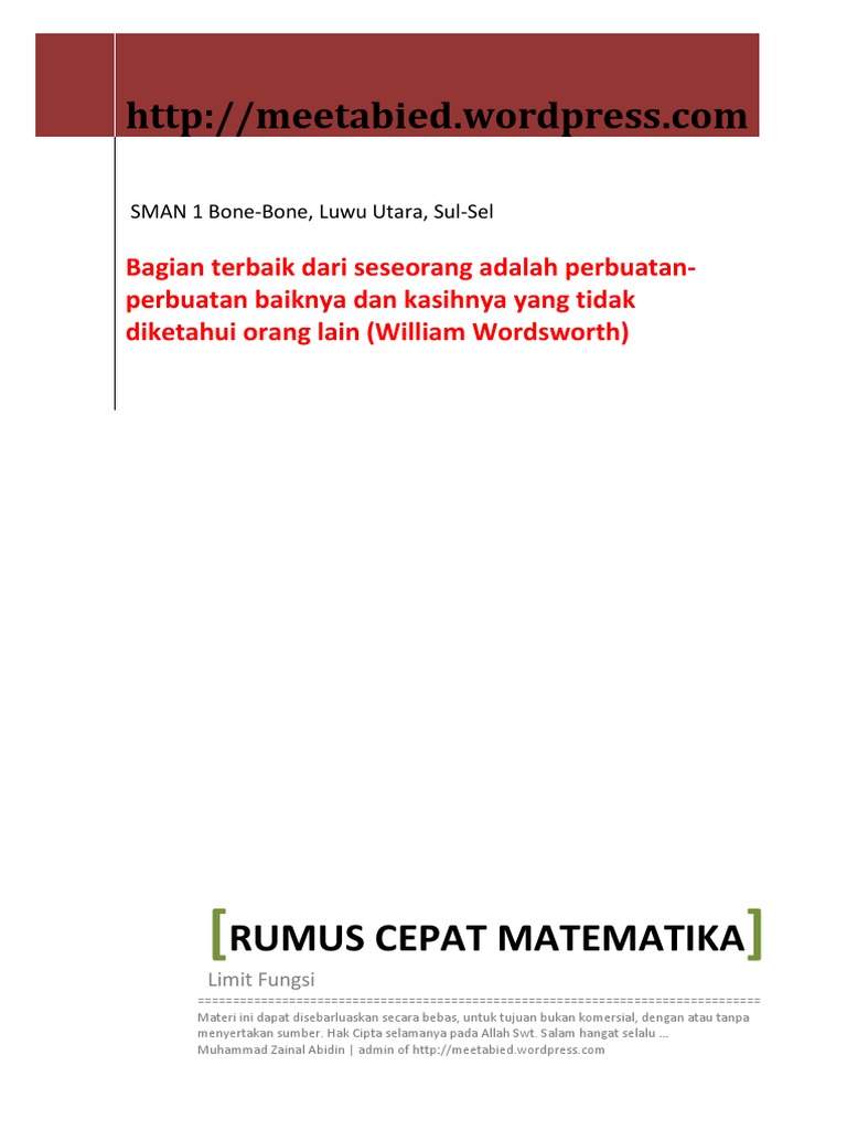 Rumus Cepat Matematika Limit Fungsi