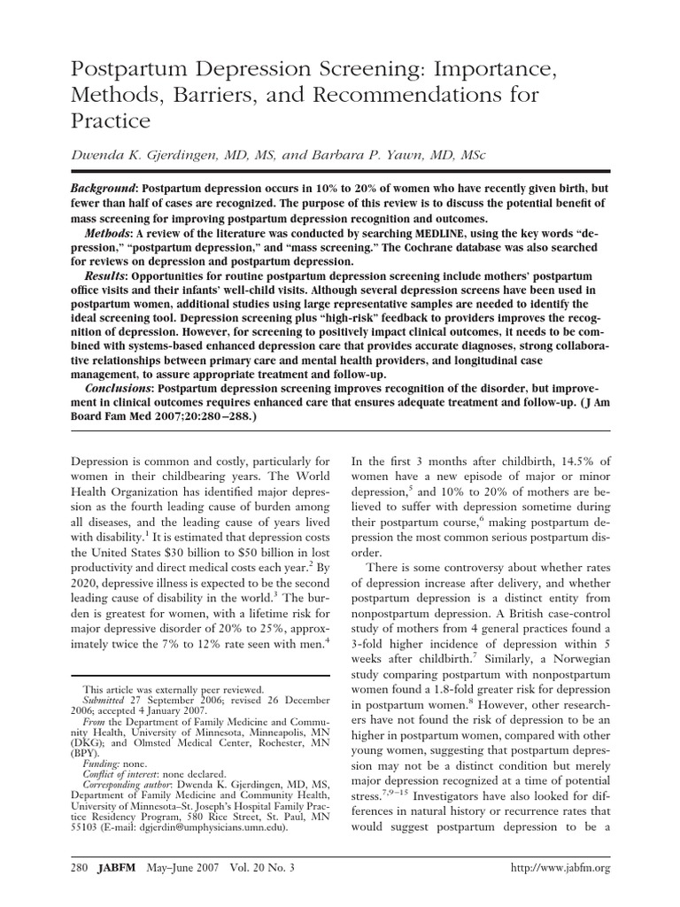 Post Partum Depression Pdf Postpartum Depression Major Depressive