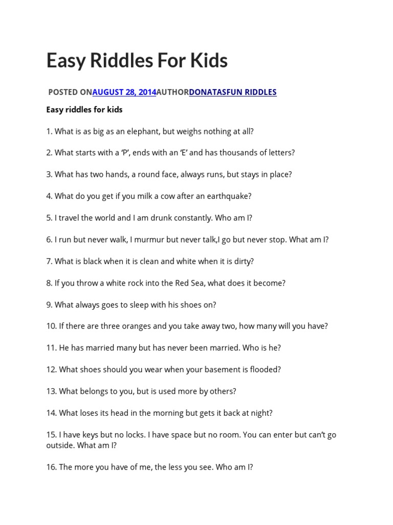 Easy Riddles For Kids Easy Riddles For Kids