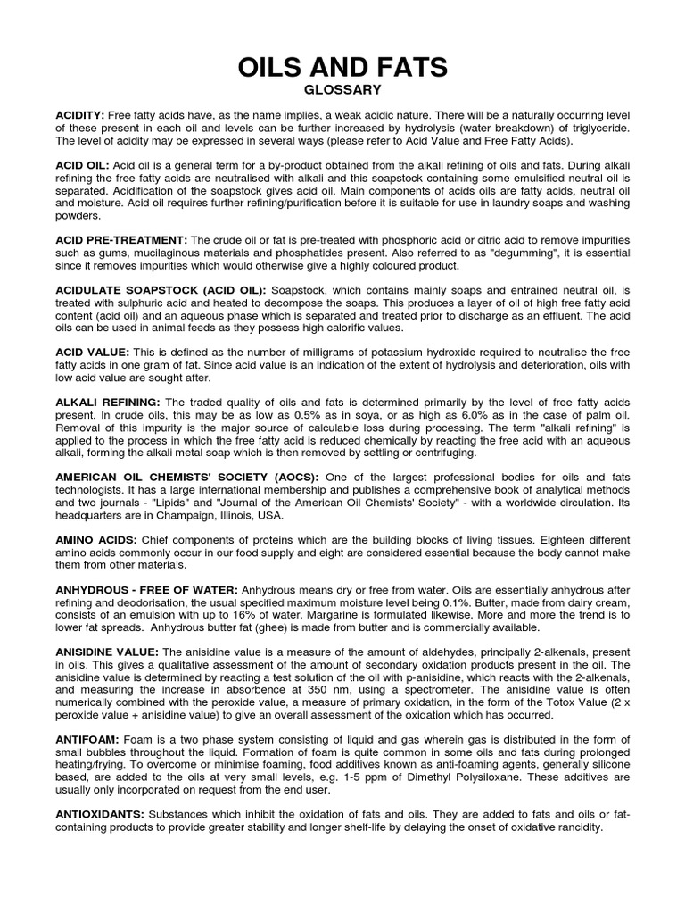 Understanding Oils and Fats A Glossary of Key Terms PDF Fatty Acid