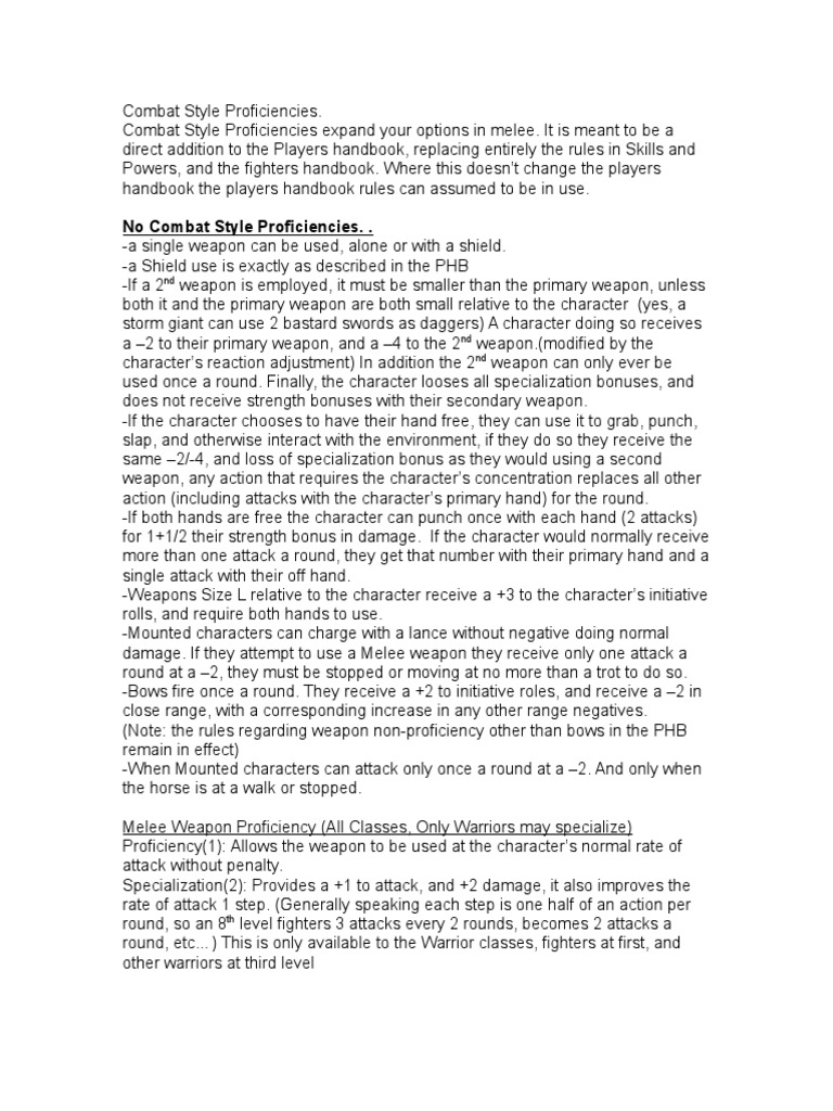 Combat Style Proficiencies PDF Archery Leisure