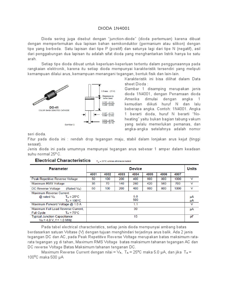 Karakteristik Dioda 1N4001 dan Datasheet | PDF